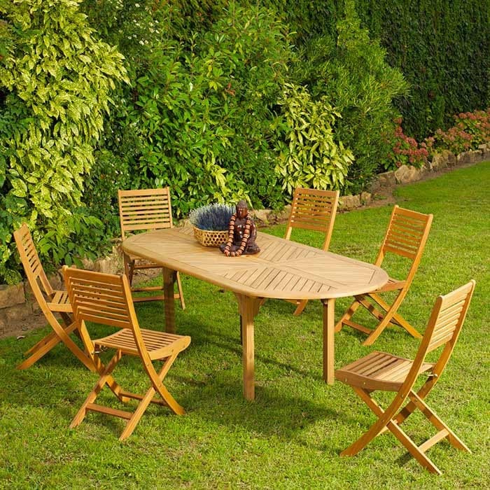Table de jardin ovale extensible Eucalyptus imitation Teck - Durban - L.160/220 x l.100 cm - 6/8 personnes-PROLOISIRS
