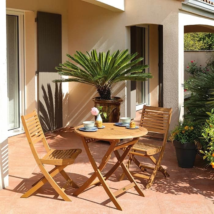 Table de jardin ronde pliante Eucalyptus imitation Teck - Sophie - Ø 80 cm - 2 personnes-PROLOISIRS