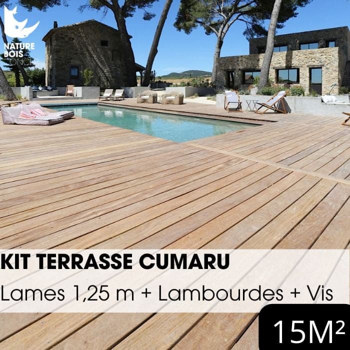 Kit terrasse exotique complet - CUMARU KD - Lames de 1,25 m - À partir de 10 m²-NATURE BOIS CONCEPT