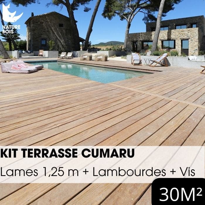 Kit terrasse exotique complet - CUMARU KD - Lames de 1,25 m - À partir de 10 m²-NATURE BOIS CONCEPT