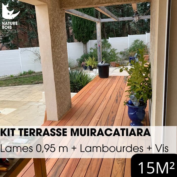 Kit terrasse complet - MUIRACATIARA / TIGER WOOD - Ep.21 mm x l.145 mm - L.0,95 m - À partir de 10 m²-NATURE BOIS CONCEPT