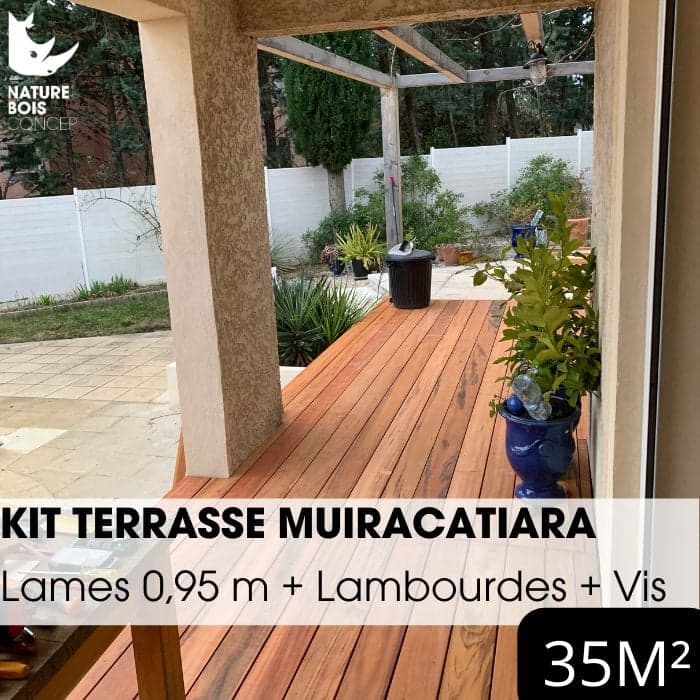 Kit terrasse complet - MUIRACATIARA / TIGER WOOD - Ep.21 mm x l.145 mm - L.0,95 m - À partir de 10 m²-NATURE BOIS CONCEPT