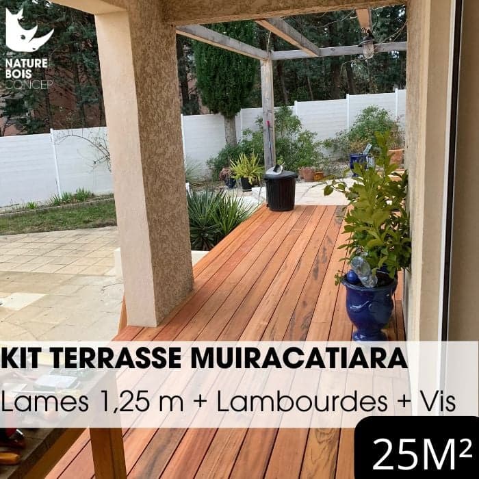 Kit terrasse complet - MUIRACATIARA / TIGER WOOD - Ep.21 mm x l.145 mm - L.1,25 m - À partir de 10 m²-NATURE BOIS CONCEPT