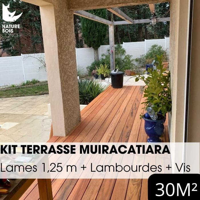 Kit terrasse complet - MUIRACATIARA / TIGER WOOD - Ep.21 mm x l.145 mm - L.1,25 m - À partir de 10 m²-NATURE BOIS CONCEPT
