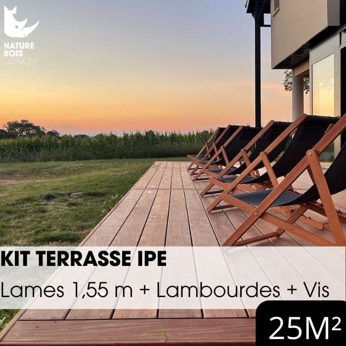 Kit terrasse complet - IPÉ - Ep.21 mm x l.145 mm - L.1,55 m - À partir de 10 m²-NATURE BOIS CONCEPT