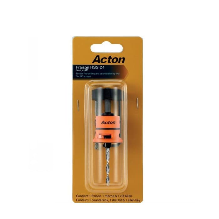 Kit Fraisoir 4mm pour Terrasse bois - Acton (2 mèches, 1 fraisoir et 1 clé Allen)-ACTON