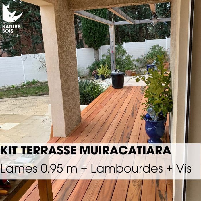 Kit terrasse complet - MUIRACATIARA / TIGER WOOD - Ep.21 mm x l.145 mm - L.0,95 m - À partir de 10 m²-NATURE BOIS CONCEPT