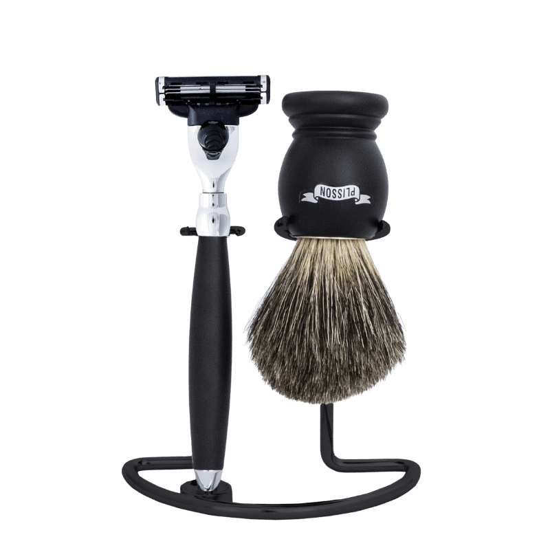 Set rasage 3 pièces Hêtre Noir Mat Support acier noir