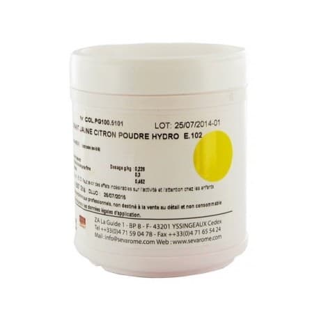 Colorant alimentaire jaune citron E102 poudre hydrosoluble professionnel 5101 : Couleur - Jaune citron, Poids - 25 g