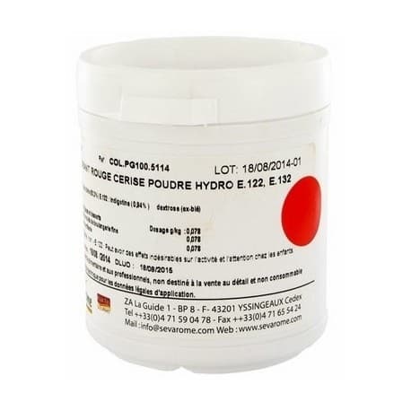 Colorant alimentaire rouge cerise E122 E132 poudre hydrosoluble professionnel 5114 : Couleur - Rouge cerise, Poids - 100 g