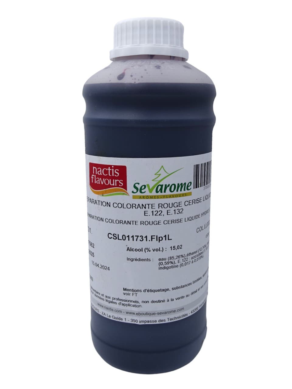 Colorant alimentaire rouge cerise liquide hydrosoluble professionnel 5214 : Contenance - 1 L, Couleur - Rouge cerise