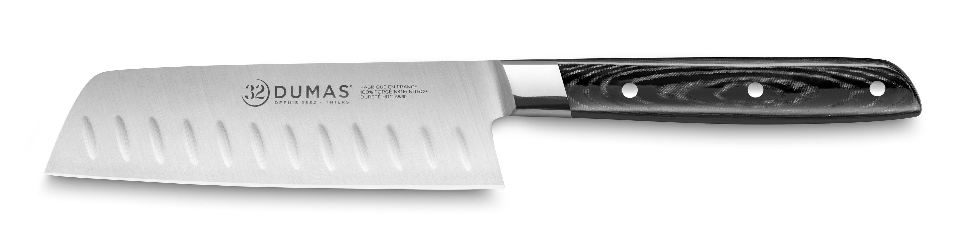 Couteau Mini Santoku alvéolée 13 cm Micarta Noir 32Dumas® Signature