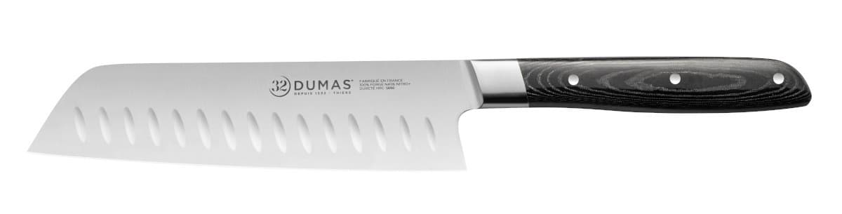 Couteau Santoku alvéolée 18 cm Micarta Noir 32Dumas® Signature