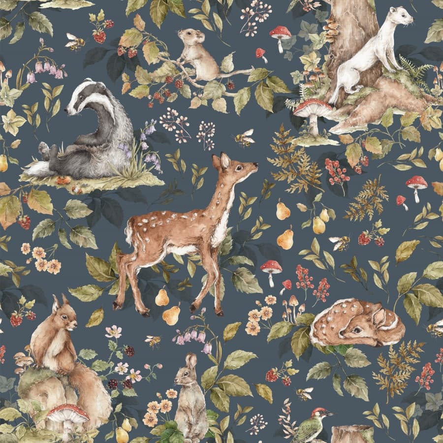 Papier peint animaux mignons de la forĂŞt fond sombre
