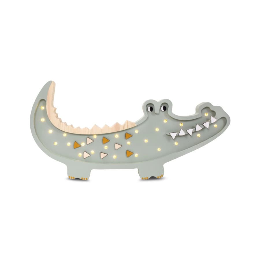 Lampe veilleuse en bois crocodile khaki pastel