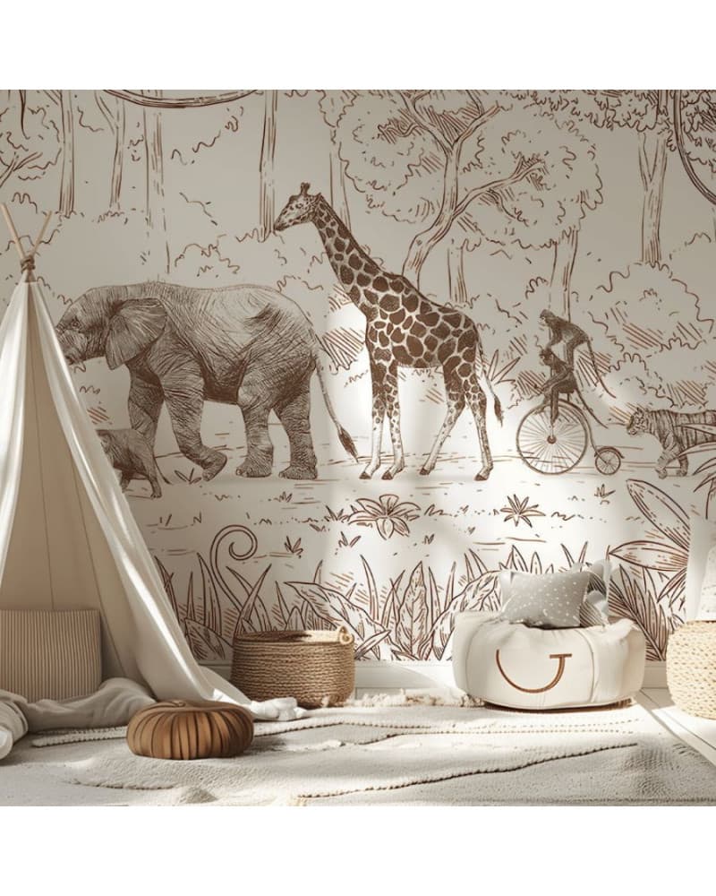 Papier peint enfant Animal Parade - Marron