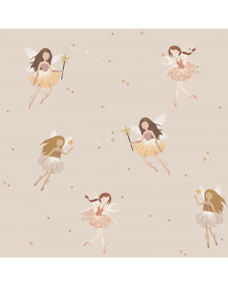Papier peint enfant petites fées - fond beige