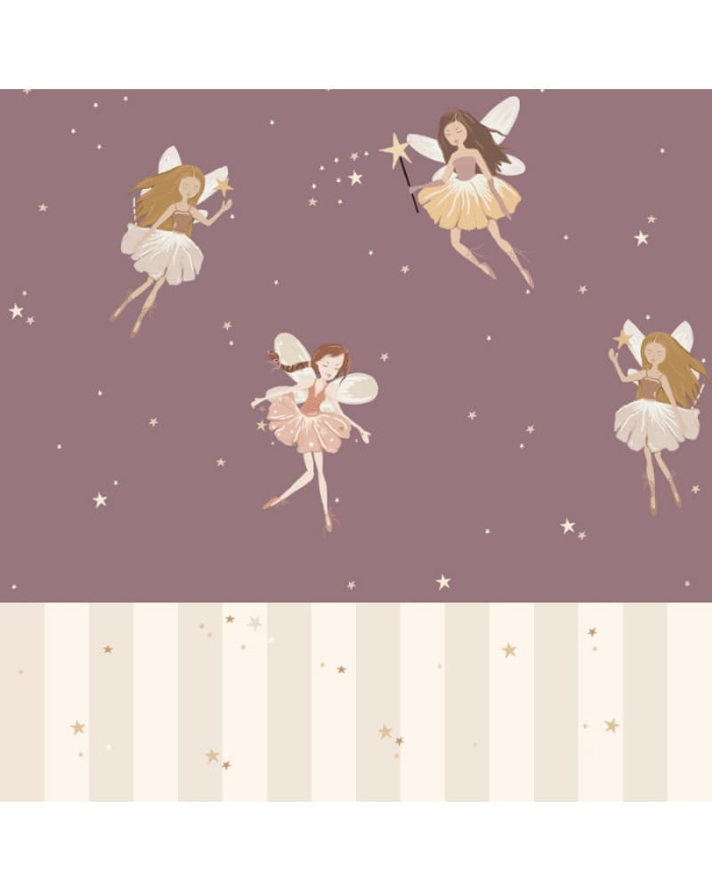 Papier peint enfant petites fées prune et rayures