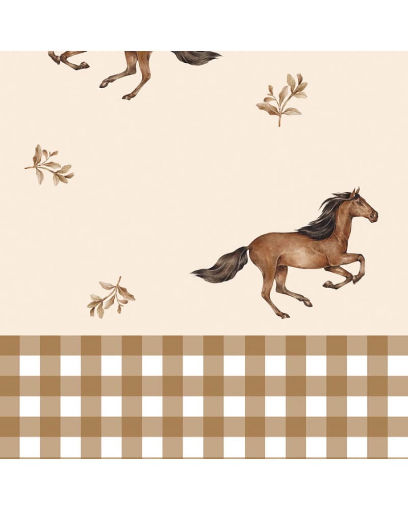 Papier peint enfant chevaux et carreaux marrons