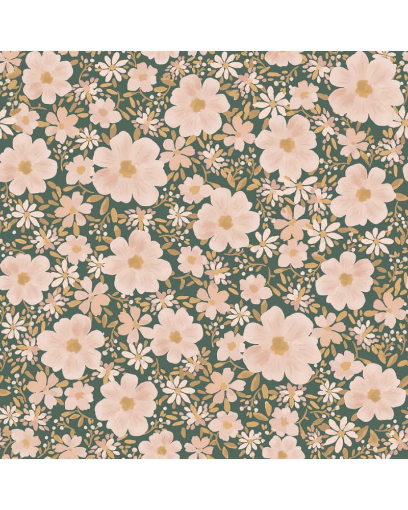 Papier peint enfant - les fleurs fond vert foncé - Lilipinso