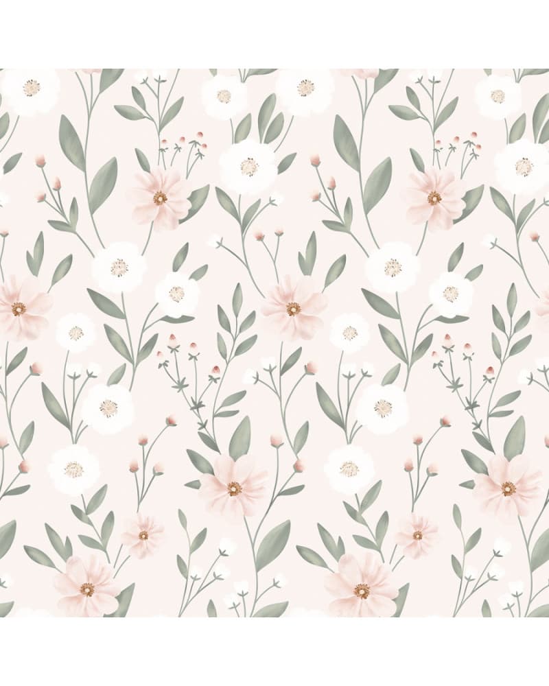 Papier peint enfant - éclosion florale fond rose - Lilipinso