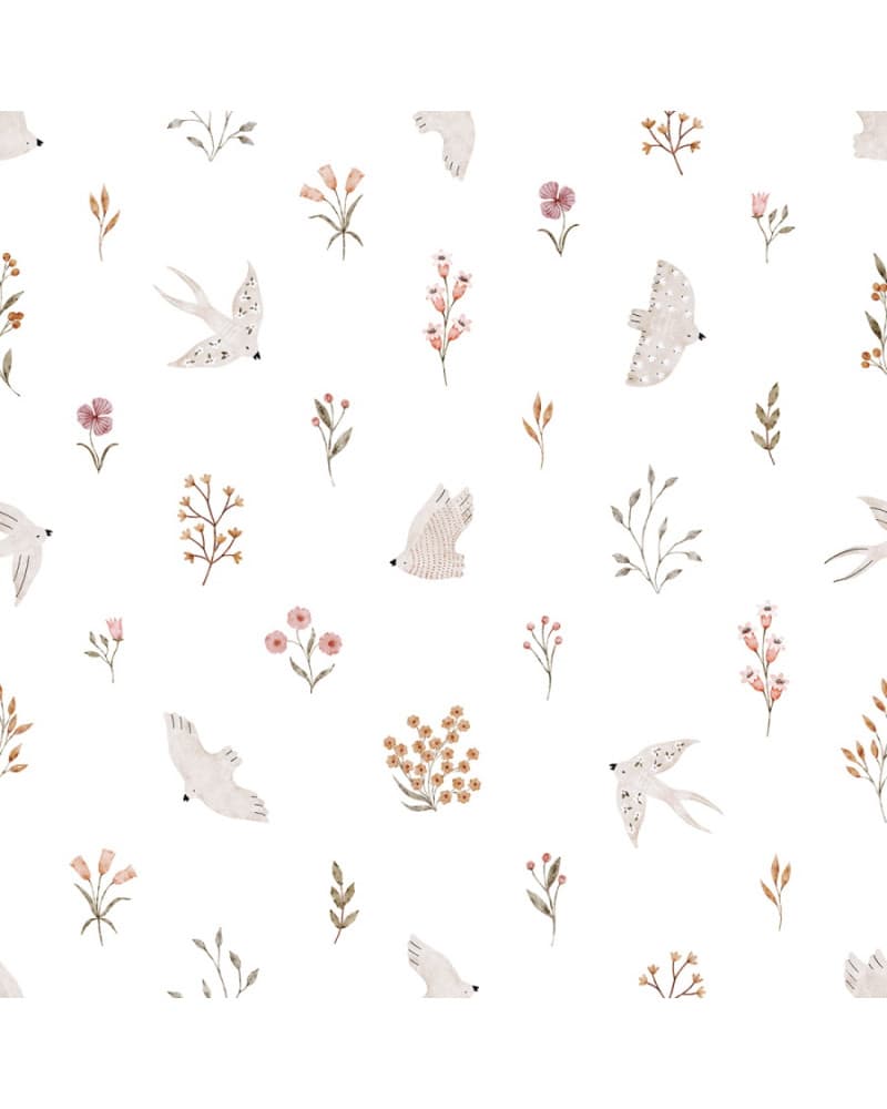 Papier peint enfant - hirondelles et fleurs - Lilipinso