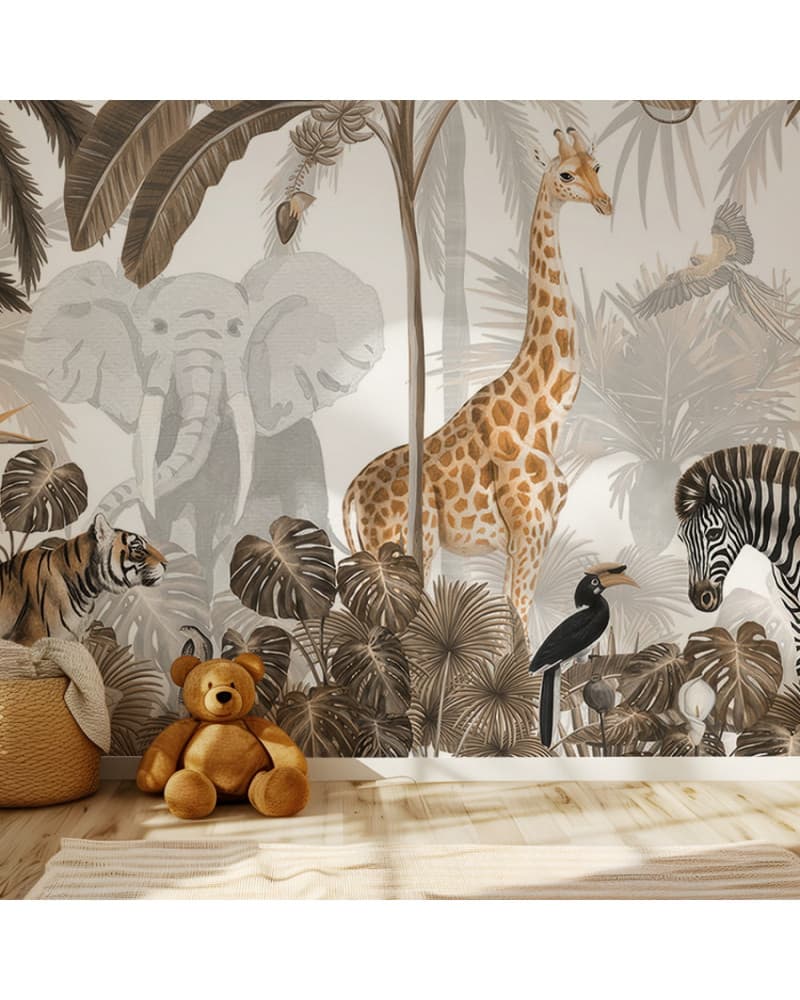 Papier peint enfant Jungle Jive - Sepia