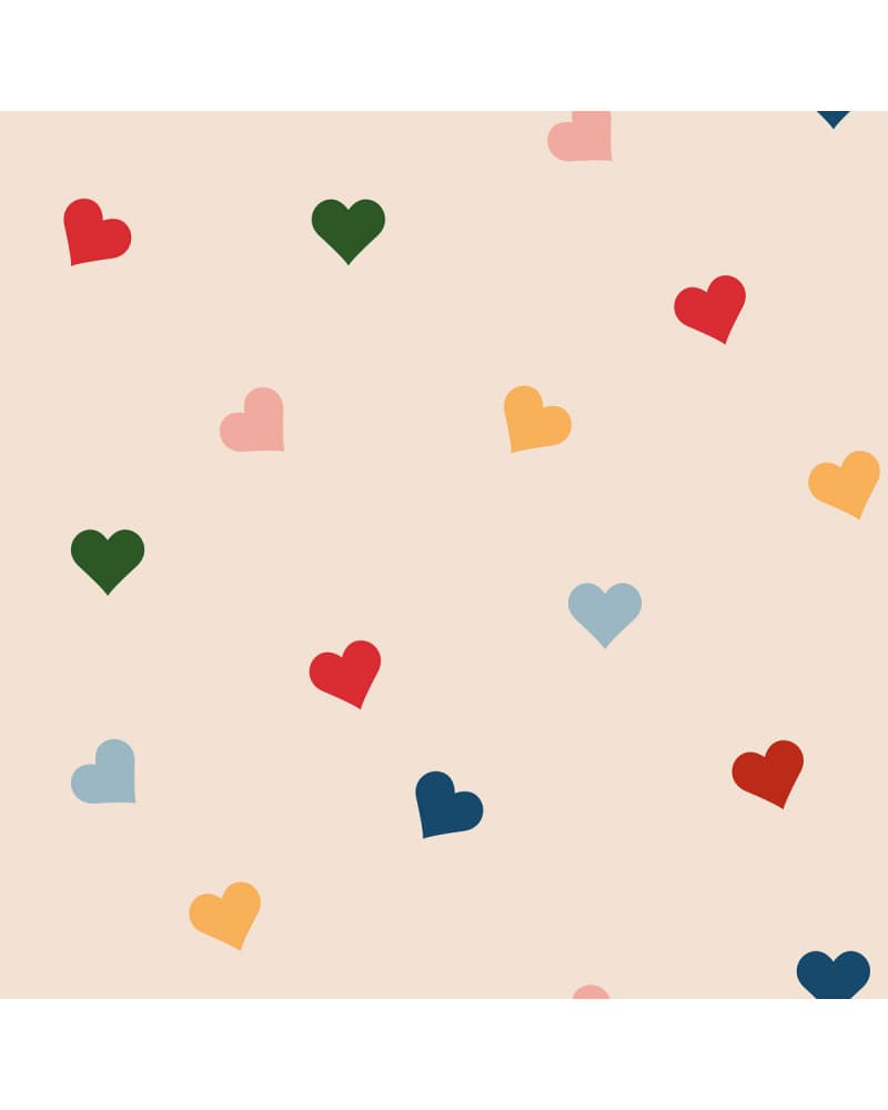 Papier peint enfant cœurs colorés - fond beige