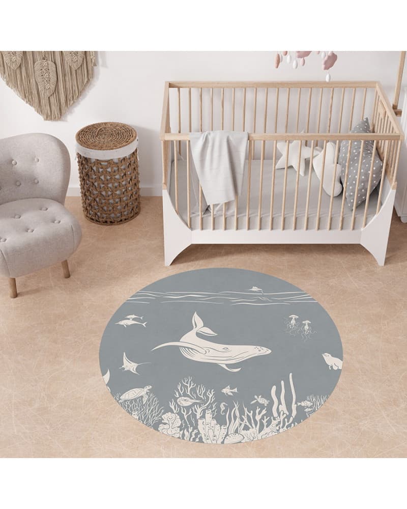 Tapis enfant rond en vinyl Monochrome sea blue