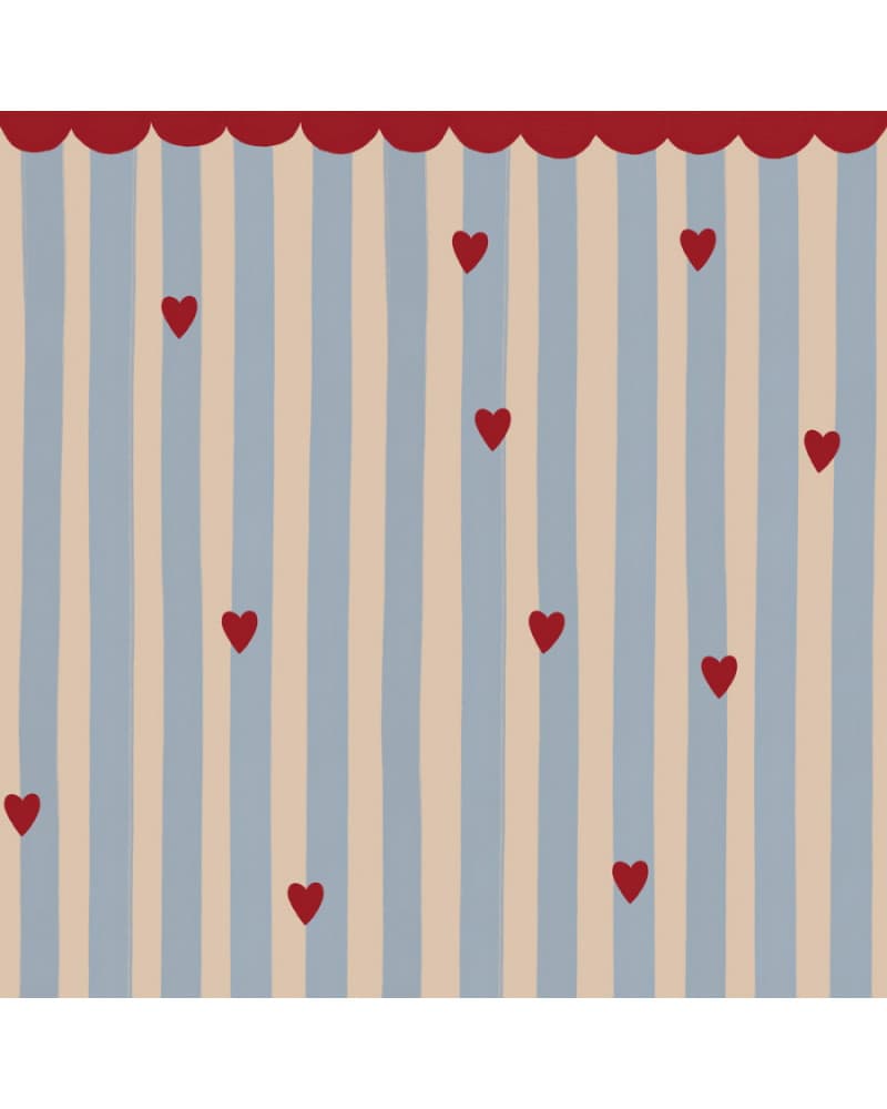 Papier peint enfant à rayures et cœurs rouges