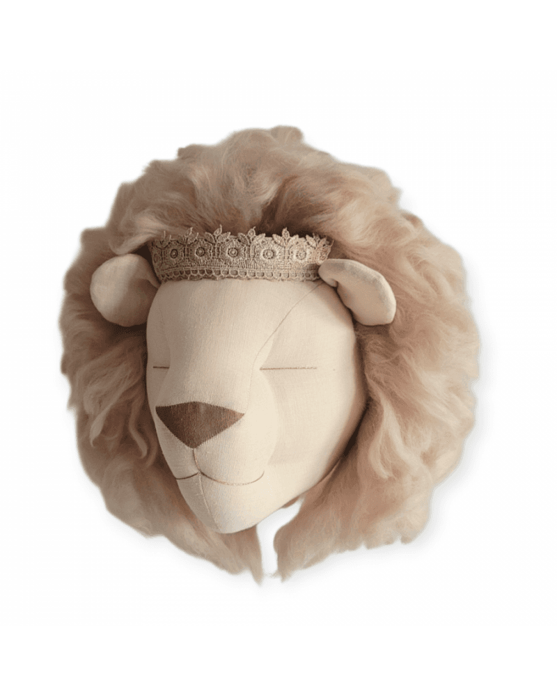 Trophée Lion en lin – light beige, crinière beige poudré