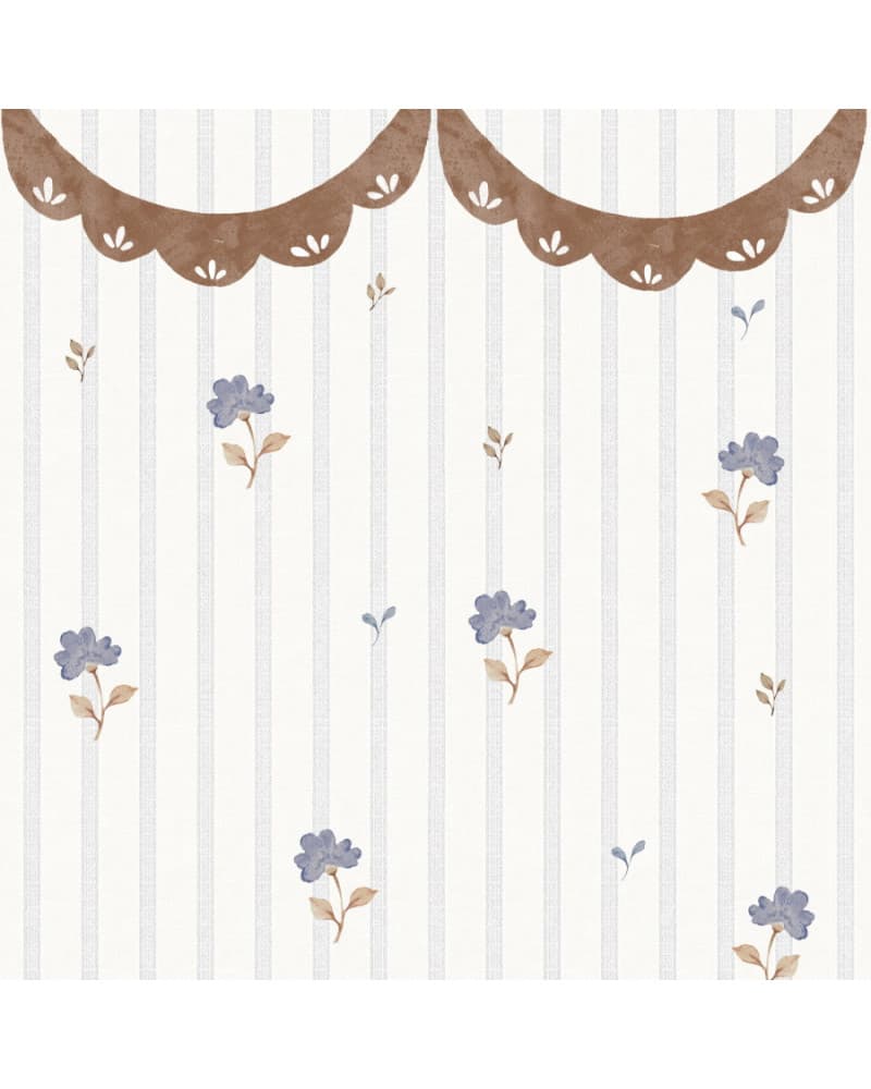 Echantillon Papier Peint Enfant – Fleurs Rétro Délicates et Ornement
