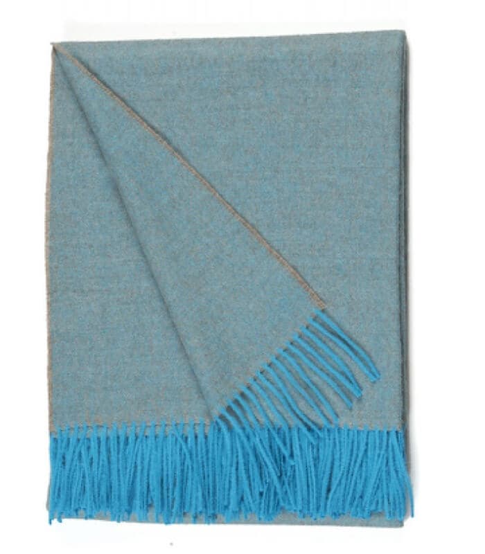 Plaid Laine Alpaga Luxe Chevrons Bleu Beige 130 X 180cm