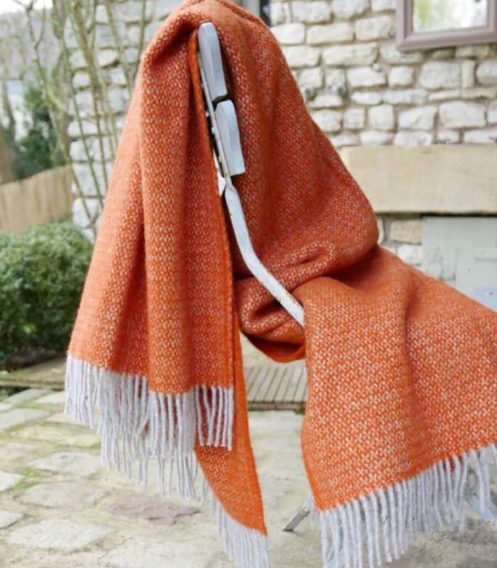 Plaid Laine Illusion Orange et Gris 150 X 183 cm