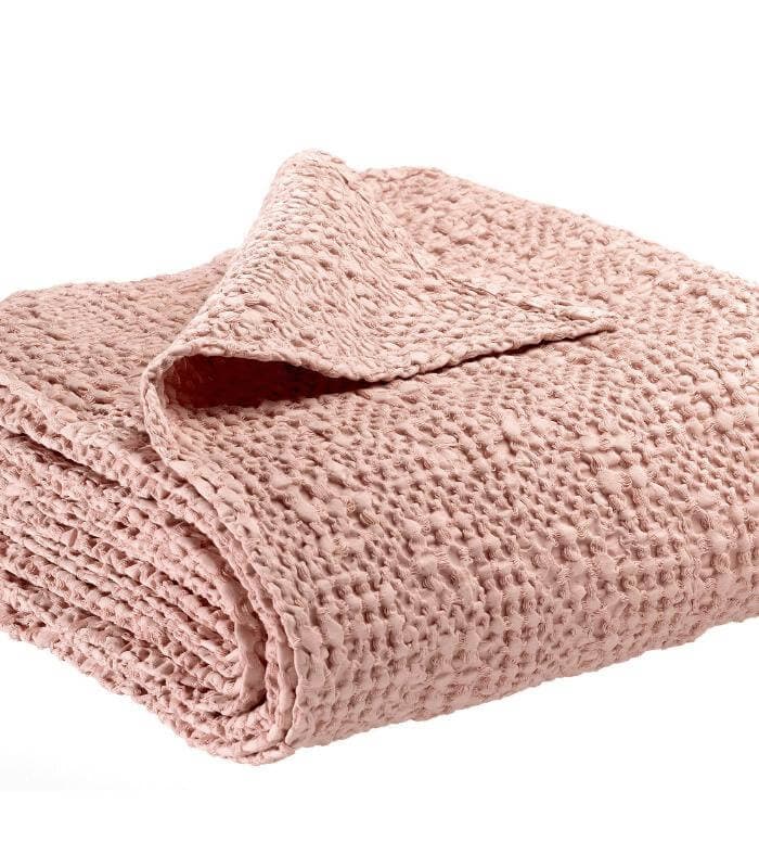 Jeté de canapé/ Couvre-lit 100% coton TANA Rose Poudré Aubépine 140 X 200 cm