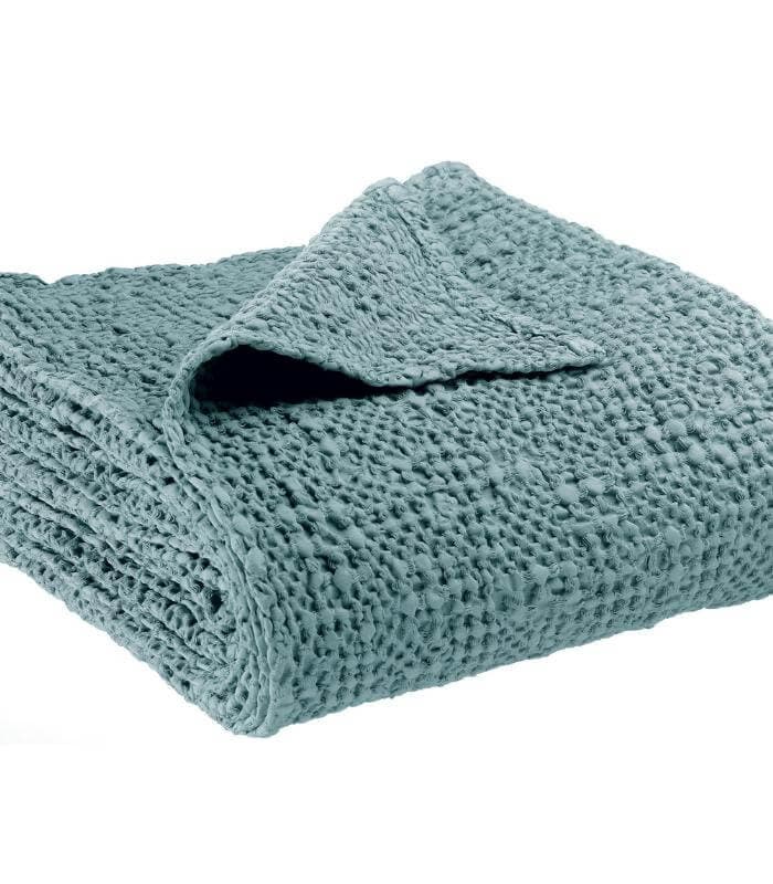 Jeté de canapé/ Couvre-lit 100% coton TANA Bleu Alizée 240 X 260 cm