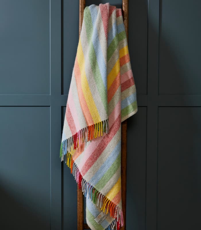 Plaid Laine Rainbow Gris Rayures Colorées 150 X 183 cm