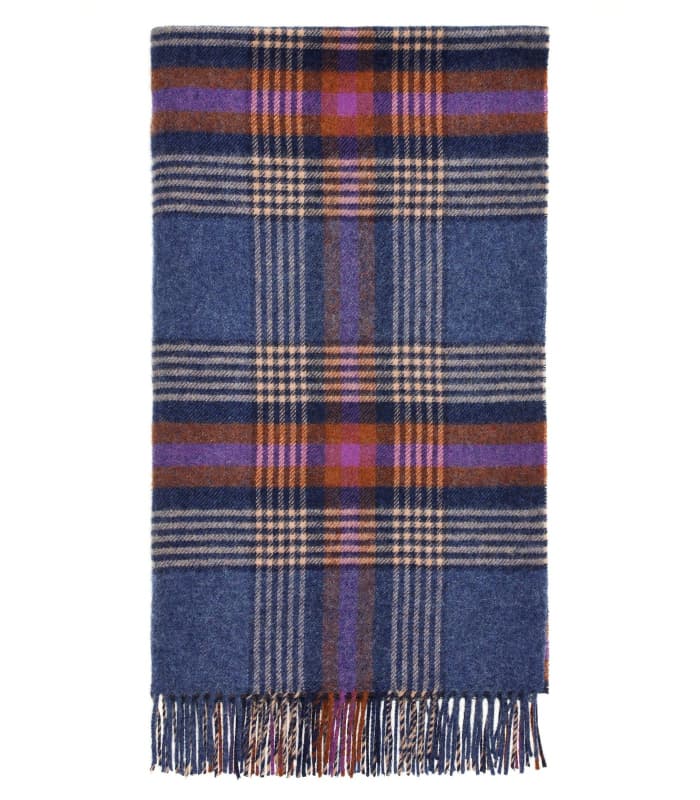 Plaid Laine Ecossais Bleu et Orangé 140 X 185 cm