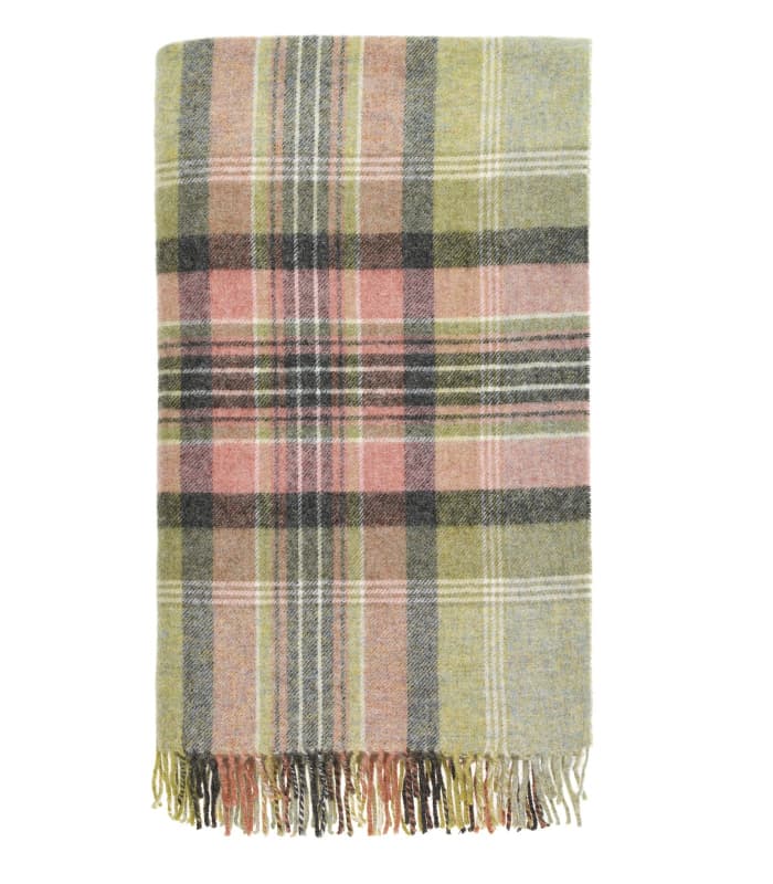 Plaid Laine Ecossais Kintyre Vert et Rose 140 X 185 cm