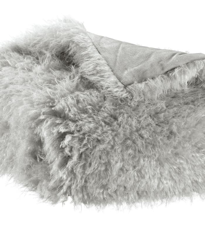 Plaid Fausse Fourrure Gris Imitation Mouton - 130x160 cm