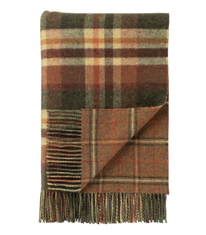 Plaid Laine Écossais Réversible Luxe Vert et Brun 140 X 190 cm