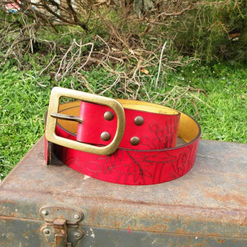 Ceinture cuir femme Cabinet de curiosité - Couleur rouge poivron 100 cm