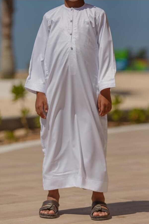 Qamis Emirati Enfant Blanc Satiné
