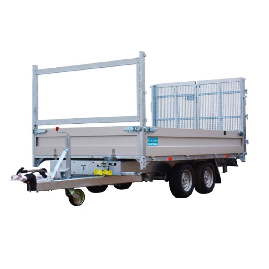 Remorque multifonctionnelle Benne et plateau basculant -2 Essieux de 1800 KG- 402×192 – PTC – 3500 KG – CU 2300KG-Roues 195/60R12