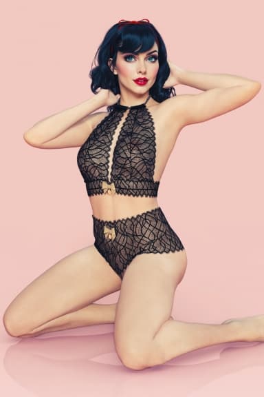 Brassière perle dentelle et nœud doré - Bracli L