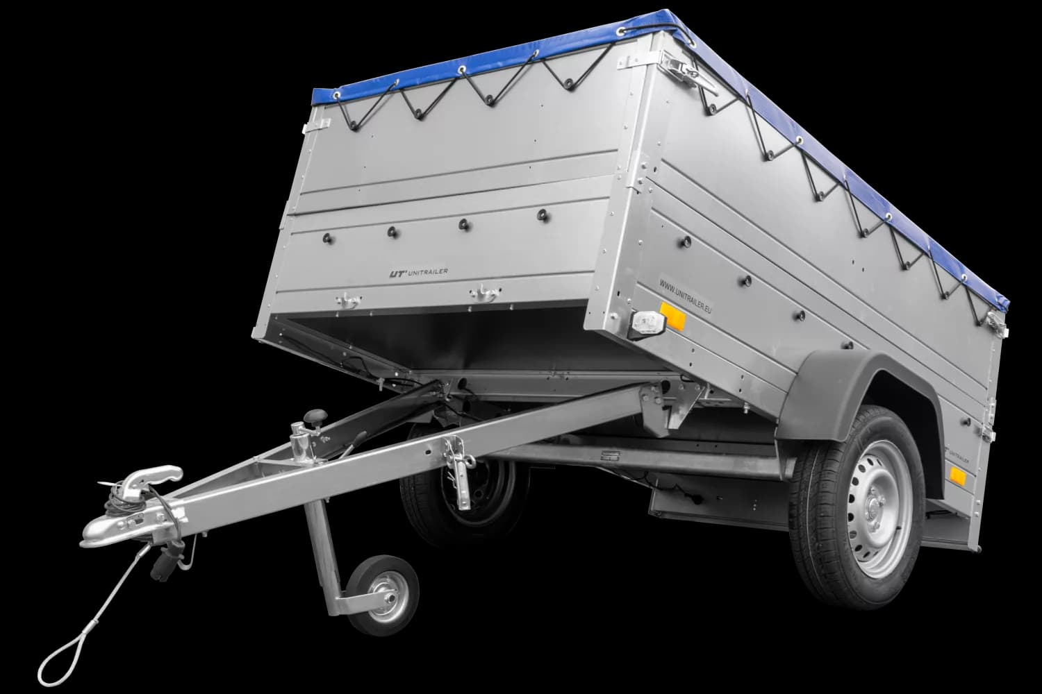 Kfz Anhänger 750 kg Garden Trailer 201 KIPP mit zusätzlichen Bordwänden, Stützrad und blauer Flachplane-Neu