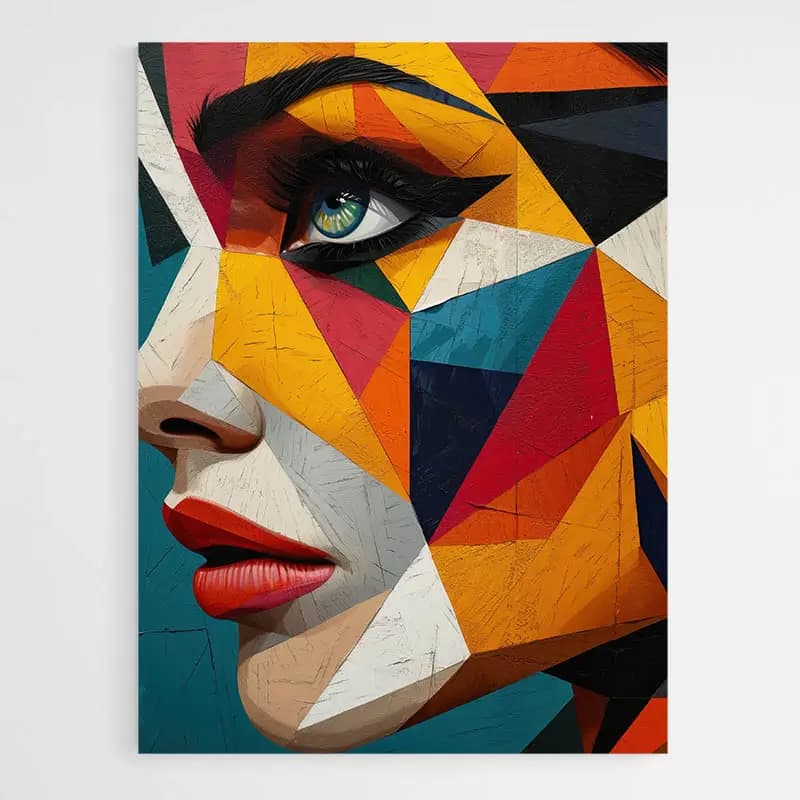 Tableau visage femme fleurs rouges Tableau avec cadre flottant 20x20