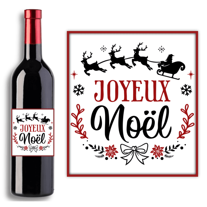 Ătiquette bouteille NoĂ«l personnalisĂ©e traineau