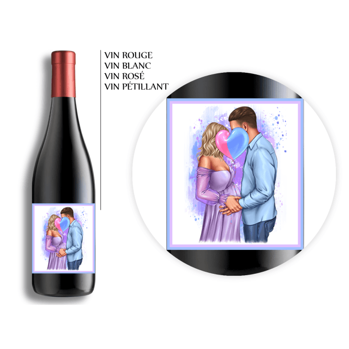 Bouteille de biÚre ou vin personnalisable couple annonce grossesse ou sexe bébé