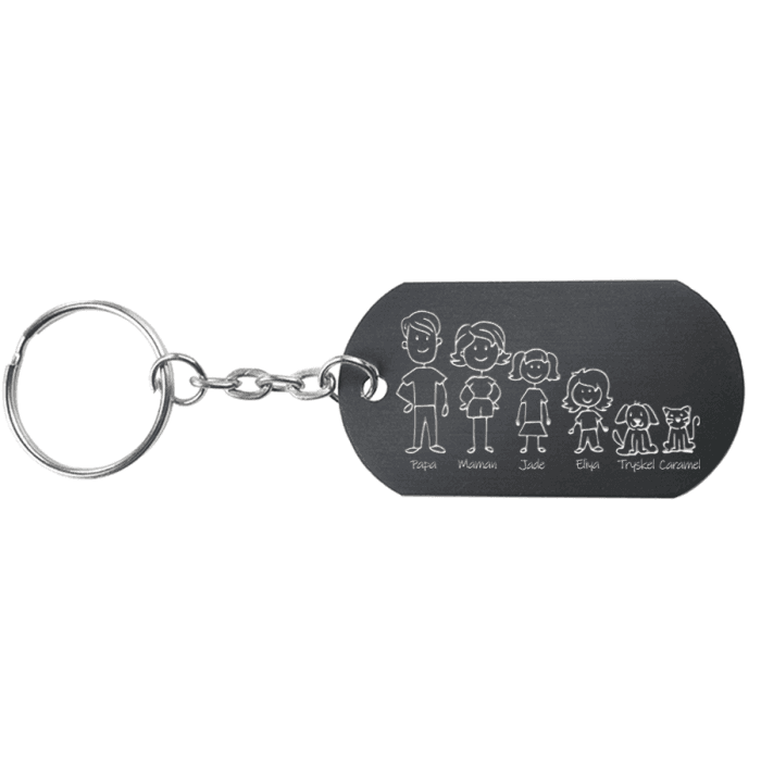Porte-clé noir gravé modÚle Famille